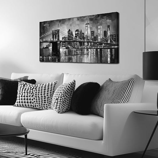 Brooklyn Bridge Canvas Wall Art for Bedroom Black and White Wall Decor for Living Room City Office Wall Art Ready to Hang 20 x 40 Inch