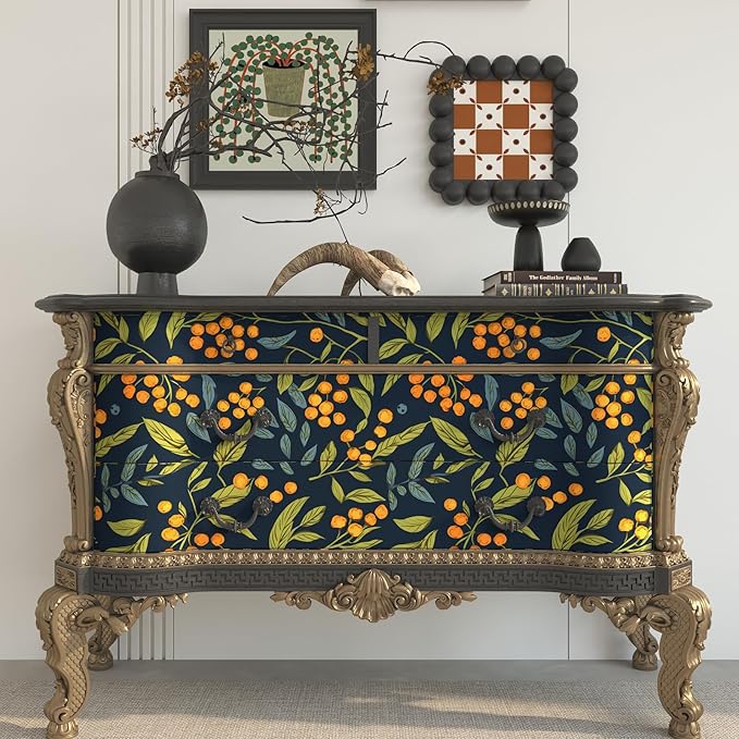 Boho Wallpaper Peel and Stick Floral Contact Paper Leaves Wall Paper for Closet Countertop Cabinet Renter Friendly Removable Self Adhesive Blue Orange Green 17.5 x 196.5In