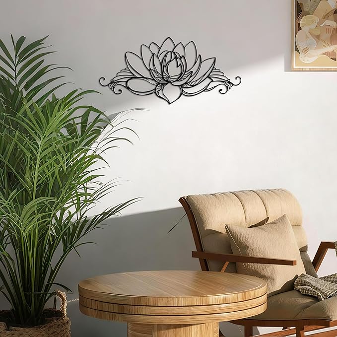 Lotus Wall Art - Zen Wall Decor with Intricate Mandala Design, Spiritual Lotus Flower Decor for Home, Metal Wall Art Sculpture Measuring Ideal for Yoga Meditation and as a Gift for Yoga Lovers