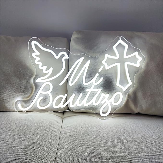 Mi Bautizo Neon Sign, 21.6 * 14 inches, Cold White, Perfect For Children's Birthday Decoration, Baptism Party, Bedroom, Birthday Party, Christmas