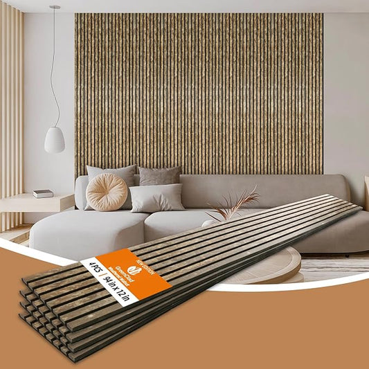Acoustic Wood Slat Wall Panels - Weathered Walnut Soundproof Paneling for Interior Wall Decor, Modern Design, 94" x 12", 4-Pack