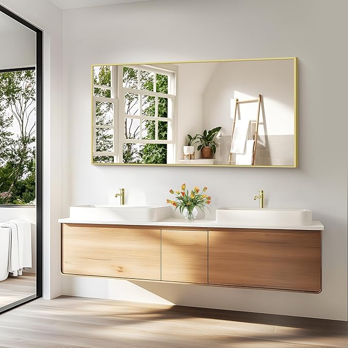 KOCUUY Large Gold Bathroom Mirror, 60x30 inch Rectangular Mirror for Bathroom Sink, Oversized Wall Mirror with Metal Gold Frame for Living Room, Farmhouse, Entryway, Hang Horizontal/Vertical