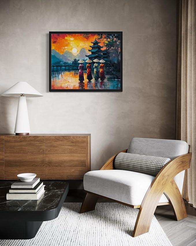 Vietnam Art Print Poster, Asia Oriental Countries Culture Wall Art Asian Paintings for Bedroom Bathroom Living Room Decor 97 (Vietnam, 8 x 10 inches, Black Frame)