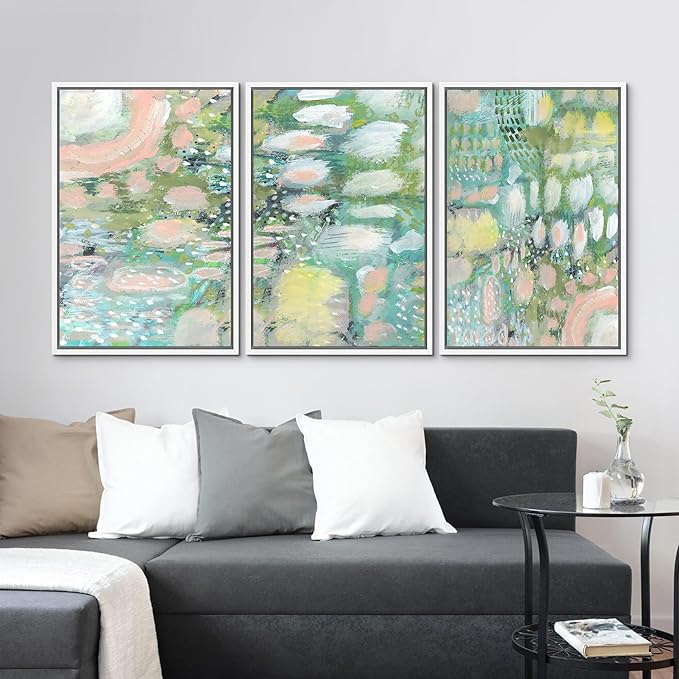 MUDECOR Framed Wall Art Print Set Vibrant Textured Abstract Multi-Colored Illustrations Modern Art Boho Decorative Colorful Chic for Living Room, Bedroom, Office - 24"x36"x3 White