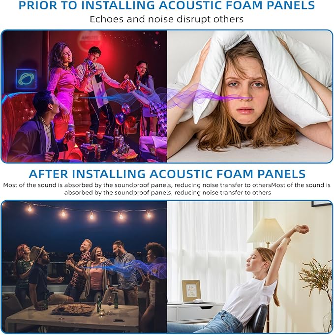 2 Pack Sound Proof Foam Panels |48"×24"×2" Quick-Recovery Soundproof Wall Panels | High Density Sound Dampening Panels for Home Studio