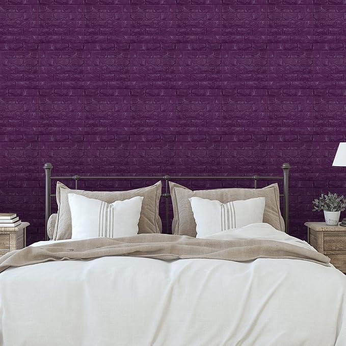 11PCS 3D Wall Panels Peel and Stick Faux Brick Wallpaper Purple Self Adhesive Foam Brick Paneling Faux Stone Wall Panels (11PCS, Purple)