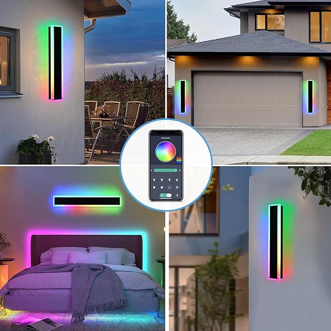 MELUCEE 2 Pack 32 Inch Long Outdoor RGB Wall Light, Waterproof IP65 LED Wall Mount Lighting Fixture Outside Wall Sconce for House Garage Porch Courtyard, Remote Control Included