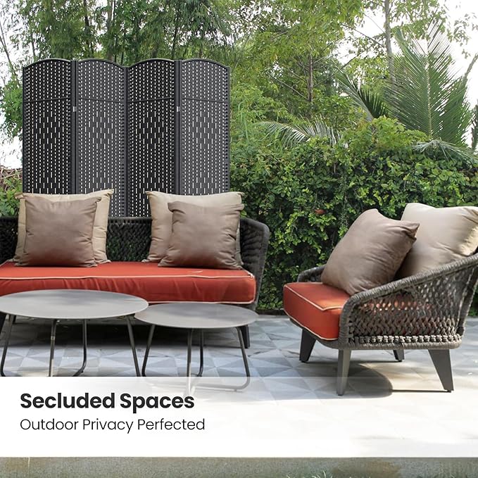 4 Panel Room Divider,6Ft Folding Privacy Screen,Tall - Extra Wide Foldable Panel Partition Wall Divider with Diamond Double-Weaved Hand-Woven Design Room Screen Divider