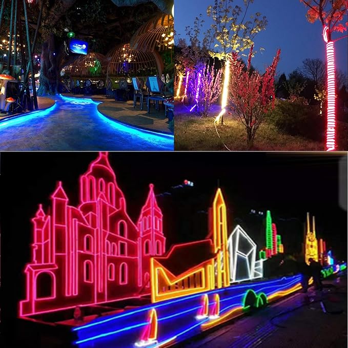 360° Neon Led Type AC 110-120V 360 Degree NEON LED Light Strip, Flexible/Waterproof/Dimmable/Multi-Modes LED Rope Light + Remote for Home/Garden/Building Decor (65.6ft/20m, White 6000K)