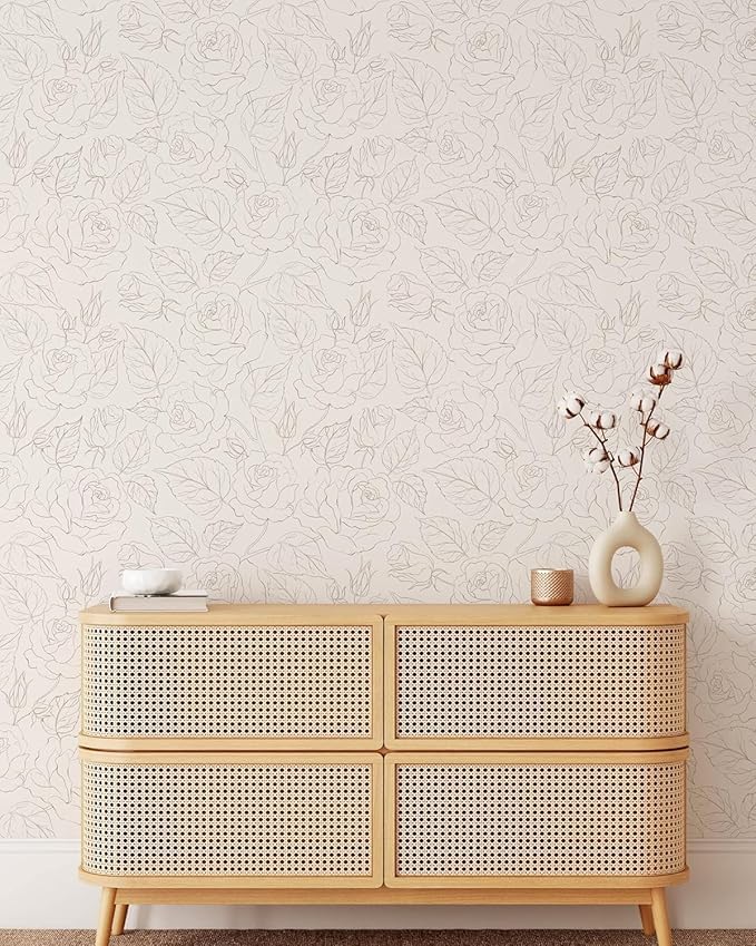 Boho Roses Wallpaper | Removable Self Adhesive Minimalistic Wallpaper | Floral Peel and Stick Wallpaper (1 roll 24" W x 132" H)