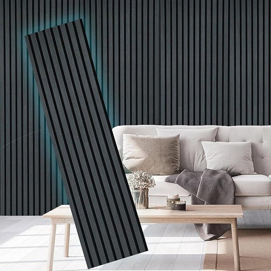 2 Piece Wood Slat Acoustic Panels for Stylish Decor and Noise Reduction, 3D Textured Panel for Ceiling and Wall - Black Oak (94.5 L x 12.6 W in)