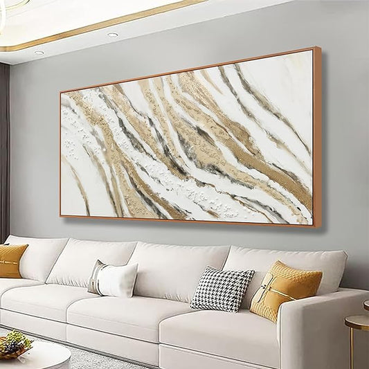 Abstract Wall Art Wall Decor Abstract Painting With Golden And White Lines Modern Canvas Art Abstract Artwork Framed Pictures For Living Room Bedroom Bathroom Office Home Decor Can Be Hung Directly 20"X 40"
