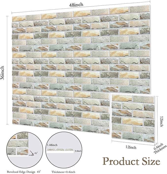 12Pack Acoustic Panels, Self-Adhesive 3D Brick Pattern Sound Proof Panels for Walls, Decorative Sound Dampening Wall Panels for Recording Studios, Offices, Home, 12"×12"×0.4", Stone
