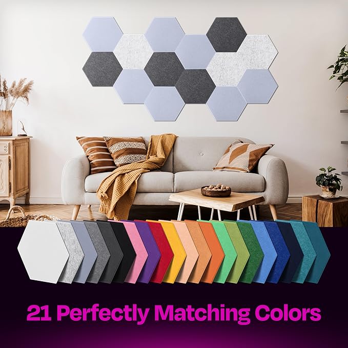 Acoustic Panels 12-Pack - 14"X12.1"X0.4" Soundproof Wall Panels - High Density Sound Dampening - Dusky Gray Hexagon