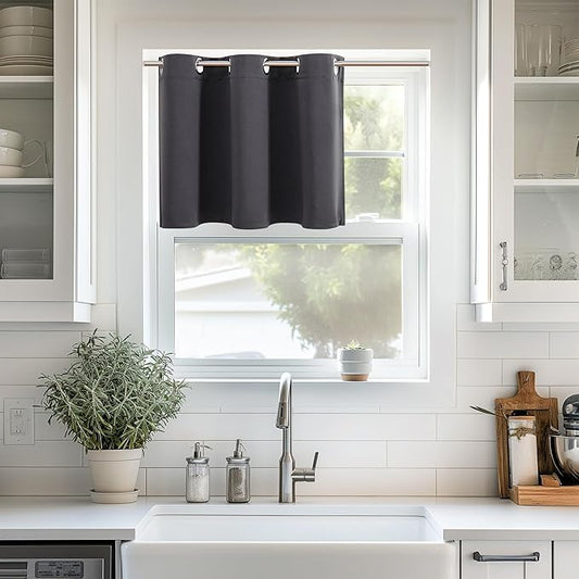 ChrisDowa Blackout Curtains 36 Inches Long for Living Room, Grommet Thermal Insulated Room Darkening Curtains for Bedroom (1 Panel Set, Dark Grey,52W x 36L)