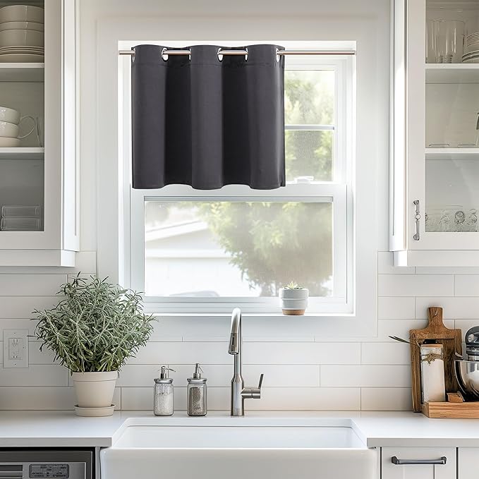 ChrisDowa Blackout Curtains 36 Inches Long for Living Room, Grommet Thermal Insulated Room Darkening Curtains for Bedroom (1 Panel Set, Dark Grey,42W x 36L)