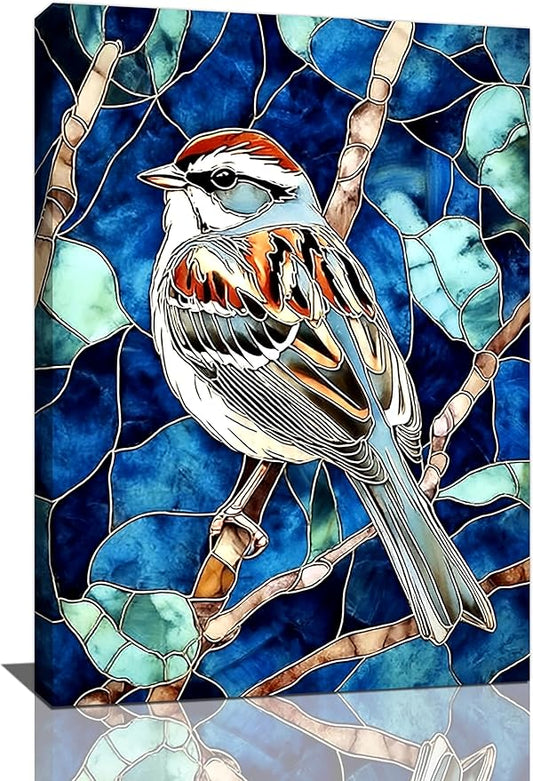 Bird Wall Art For Woman Cute Sparrow Nursery Canvas Wall Decor Vintage Aesthetic Pictures Paintings Prints Artwork Framed Decorations For Bathroom Bedroom Living Room Office Gifts 16" x 24"