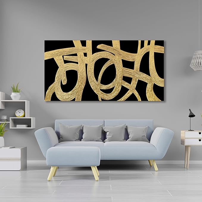 Canvas Wall Art Decor Canvas Wall Art For Living Room Abstract Art Black and Gold Wall Art Decor Modern Textured Abstract Wall Art Prints Large Art Work For Bedroom Office Kitchen Wall Decor 24" x 48"