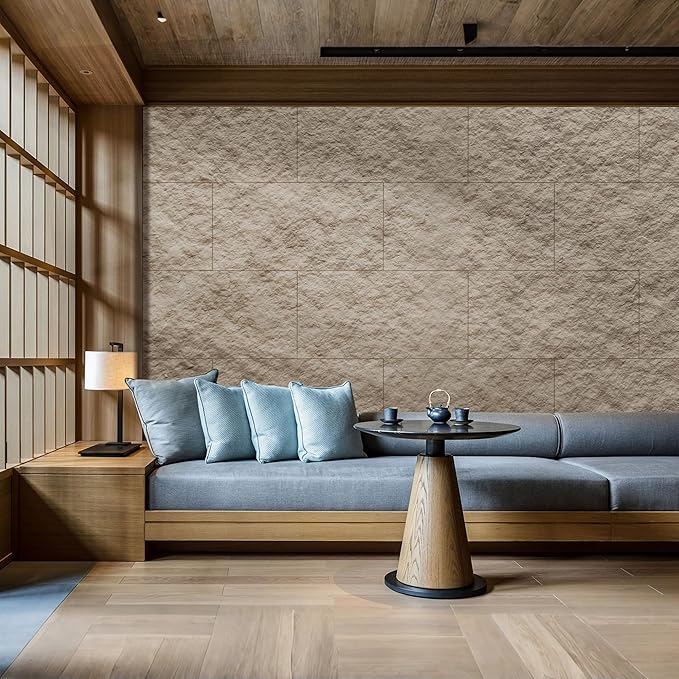 KASARO PU 3D Faux Stone Wall Panels, 4 PCS Wainscoting Panel for Interior Wall Decor, Cement Texture Accent for Home, Office, 47.2×23.6inch, Stone Yellow