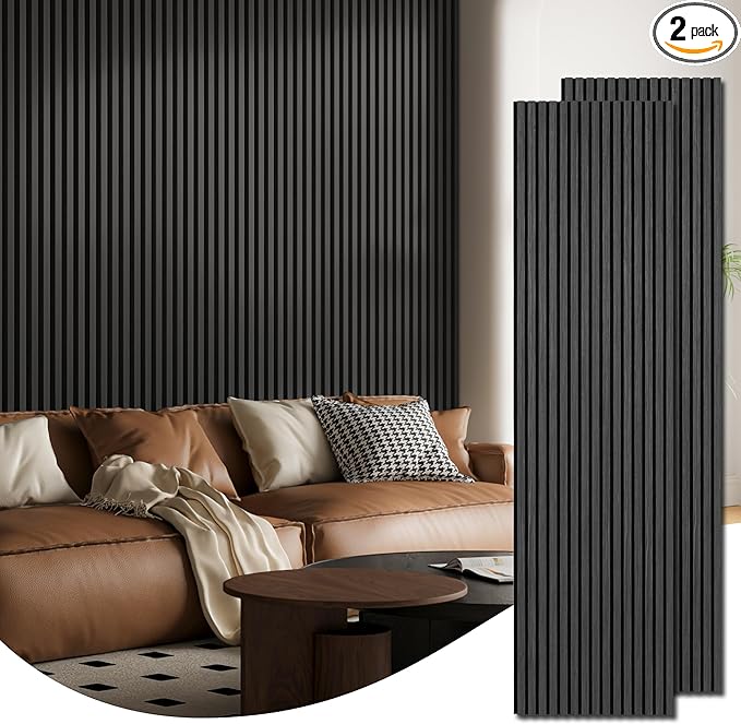 Art3d 2-Pack 94.5" x 24" Acoustic Wood Panels for Wall, 31 sq.ft Soundproof Wood Slat Panels, 3D Fluted Sound Absorbing Paneling for Interior Wall Decor, Living Room, Bedroom - Blackwood