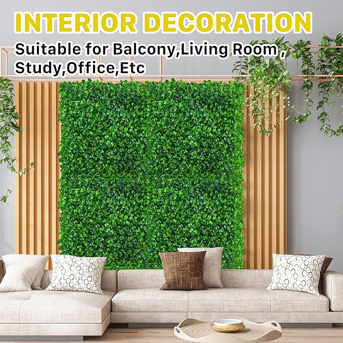 12 PCS Grass Wall Panels,10 x 10 Inch Grass Wall Panels,Artificial Boxwood Panel,Greenery Backdrop Panel for Indoor Outdoor Garden Yard Fence,Wedding Backdrop Decor