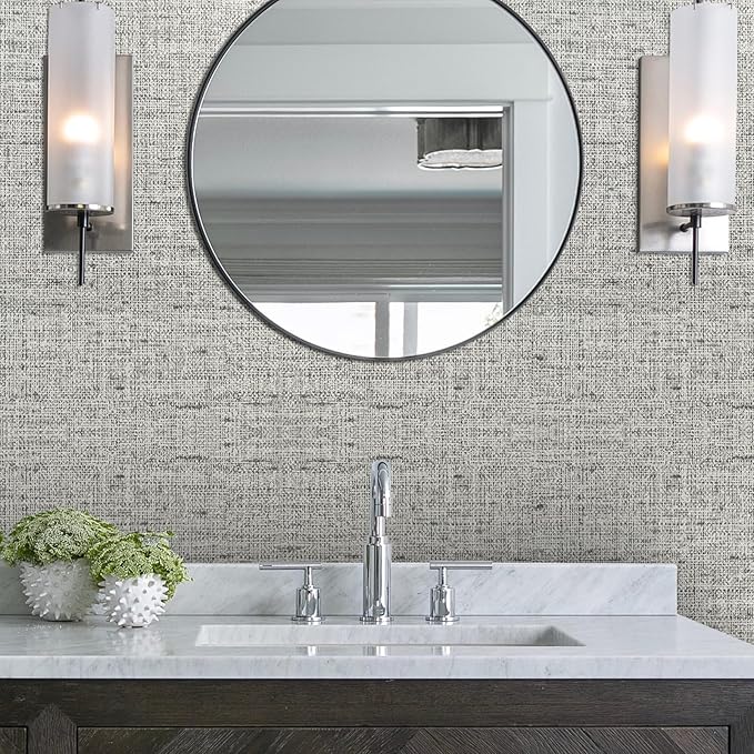 15.75"x787.4" Gray Grasscloth Wallpaper Peel and Stick Removable Textured Wall Paper Self Adhesive Contact Paper Faux Linen Cabinets Drawers Bookshelves Thickened Waterproof Shelf Vinyl Roll