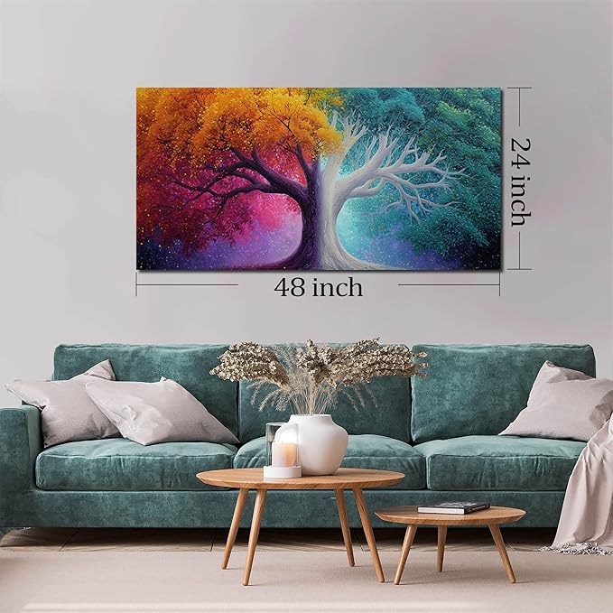 Colorful Wall Art for Living Room Bedroom Home Office Large Tree Canvas Wall Decor Modern Pictures Art Grey Artwork 24"x 48"