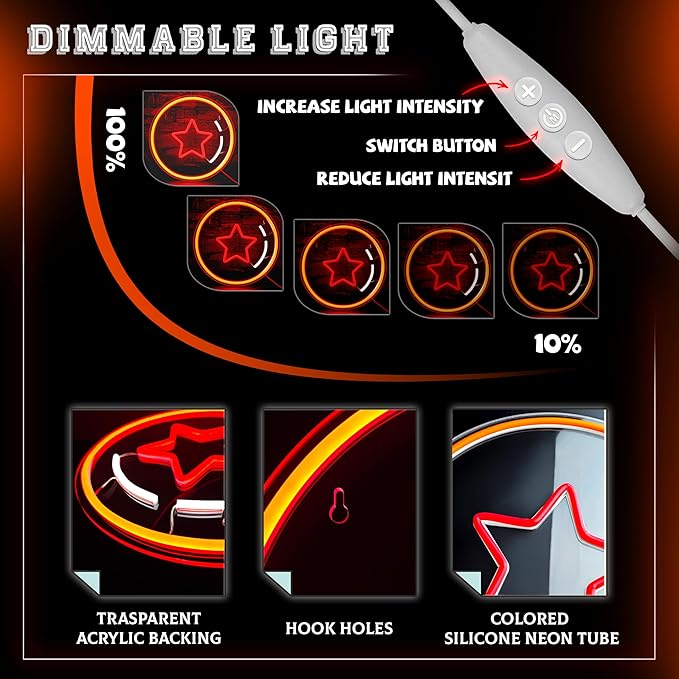 Anime Neon Sign, One Star Ball Neon Signs for Wall Decor, Dimmable Acrylic Neon Lights for Bedroom Livingroom Game Room Man Cave Birthday Party Decorations Gift