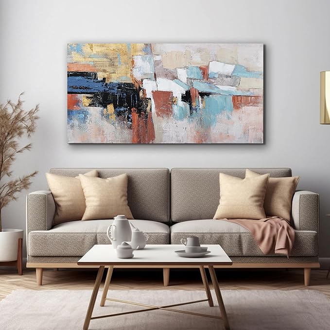 Canvas Wall Art Decor Modern Large Wall Art For Living Room Abstract Art Blue Gold Wall Art Decor Canvas Art Work Colorful Abstract Wall Art Prints For Bedroom Office Kitchen Wall Decor 20" x 40"