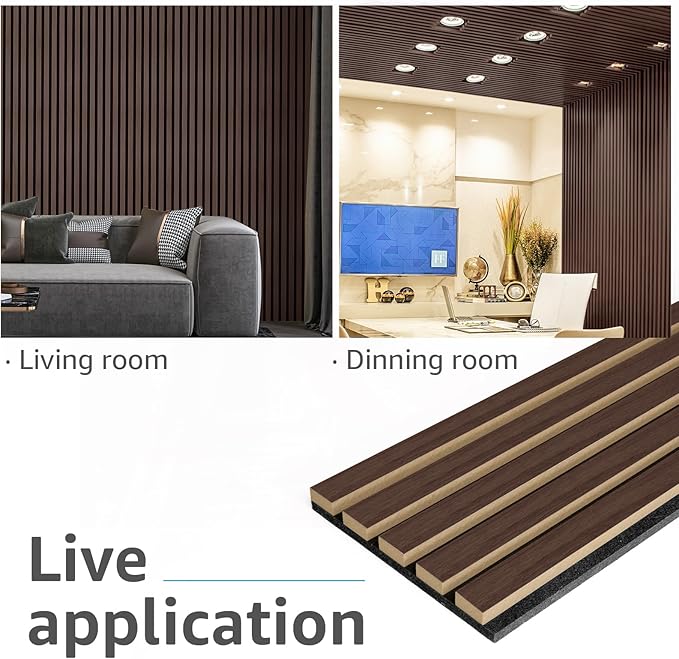 Art3d 4pcs-107 x 8in Slat Acoustic Panel for Wall and Ceiling, 3D Fluted Sound Absorbing Panel with Wood Finish, Dark Walnut