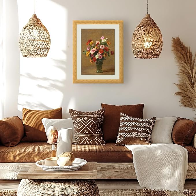 Brivoria Framed Canvas Wall Art Vintage Decor, Majestic Autumn Floral Still Life with Colorful Zinnias and Warm Rustic Tones for Living Room Bedroom Dining Room Fireplace or Gallery Display, 16"x20"