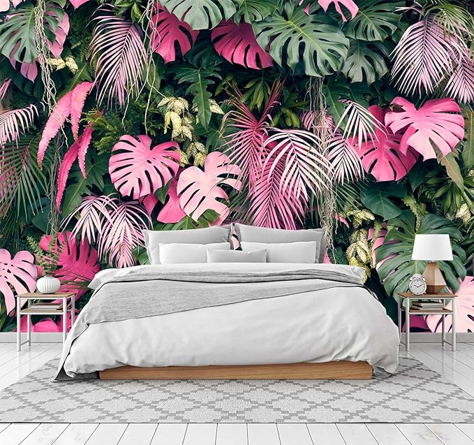 Cliouar-Wall Mural Wallpaper for Bedroom Living Room 3D Mural Monstera Tropical Plant Green Plant Banana Leaf Palm Leaf 103" x 69" (Not Self-Adhesive)