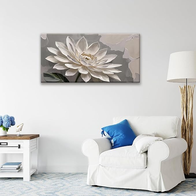 Canvas Art Wall Decor Modern Minimalist Wall Decor Flower Paintings White Flower Wall Art Prints Floral Wall Art Pictures For Bedroom Kitchen Office Artwork 20"×40"