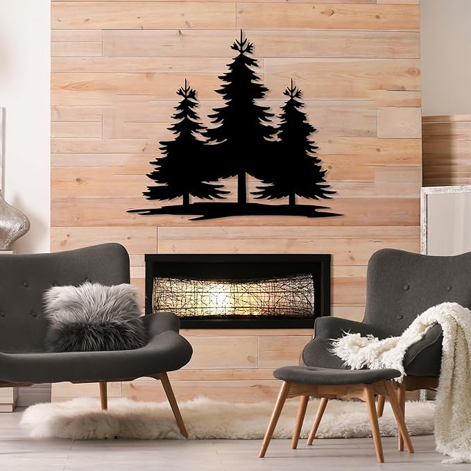 Metal Pine Tree Wall Art Decor, Pine Tree Family Nature Home Decor, Forest Decorations, Farmhouse Cabin Wall Hanging, Wall Art for Home, Living Room, Bedroom, Office, Outdoor, Nature Lovers Gift