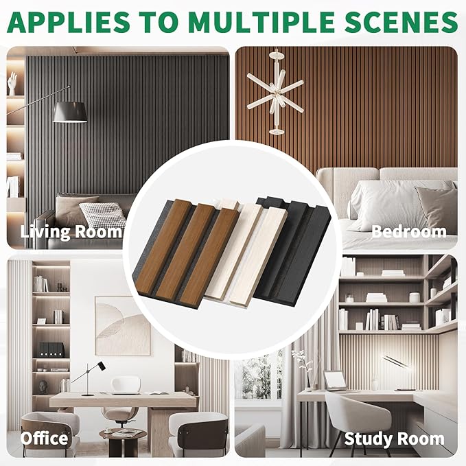 3 Pack Sample Set 3D Acoustic Slat Panels, 4.72" x 5.9" Sound Absorbing Wood Finish Panels, White, Walnut & Black, Decorative Acoustic Wall, Samples