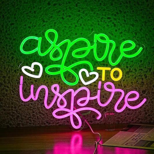 Aspire To Inspire Neon Sign 16.5 * 12.6 Inch Dimmable Switch Led Light Up Colorful Sign for Wall Decor USB Cute Letters Neon Light for Bedroom Classroom Office Station Art Wall Decor