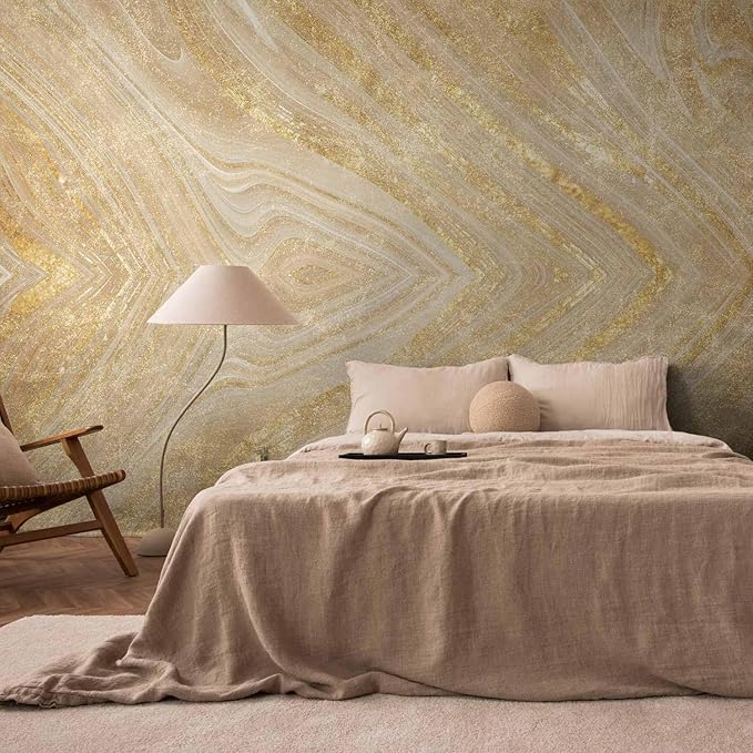 artgeist Wall Mural Abstract 96x69 in - Peel and Stick Self-Adhesive Wallpaper Removable Large Sticker Foil Wall Decor Print Picture Image Design Marble Abstract 3D Effect Beige a-A-10029-a-a