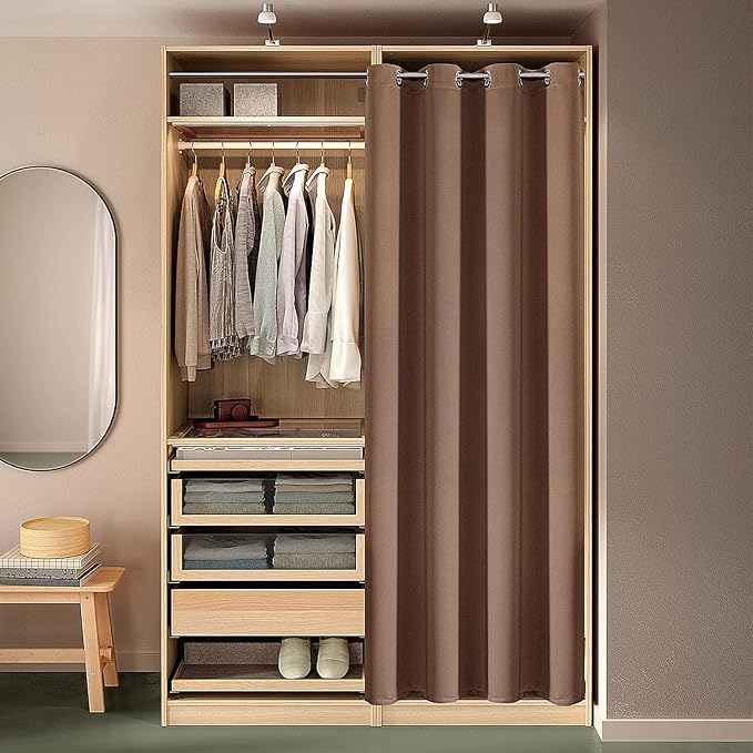 ChrisDowa Blackout Door Curtains for Doorway Privacy, Grommet Closet Curtains for bedroom closet door, Thermal Insulated Temporary Doorway Cover Room Divider Drapes (1 Panel, Cappuccino, 42 x 80 Inch)