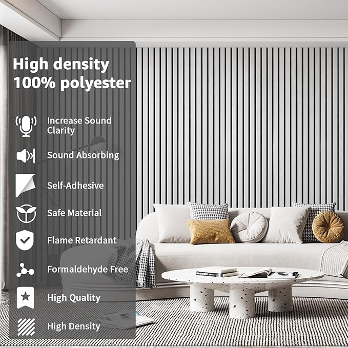 Art3dwallpanels 10 Pack Acoustic Panels, 48" X 12" X 0.43" Soundproof Wall Panels, Self Adhesive High Density Sound Absorbing Acoustic Treatment for Recording Studio, Office, White and Black