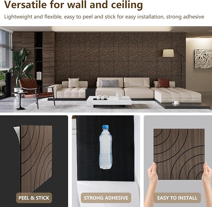 4 Packs Acoustic Wall Panels - Self-Adhesive 3D Wood Slat Wall Panel- Peel and Stick Sound Absorbing Panels for Noise Reducing - Feature Wall Decor for Home & Office