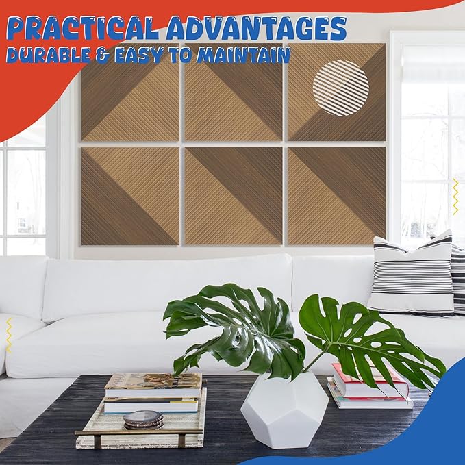 Acoustic Panels 6 Pack, Soundproof Wall Panels 23.6 x 23.6 Inches, Large Decorative Sound Absorbing Panels,Self-Adhesive Acoustic Treatment for Home Studio Office,Deep SymmetryLuxe