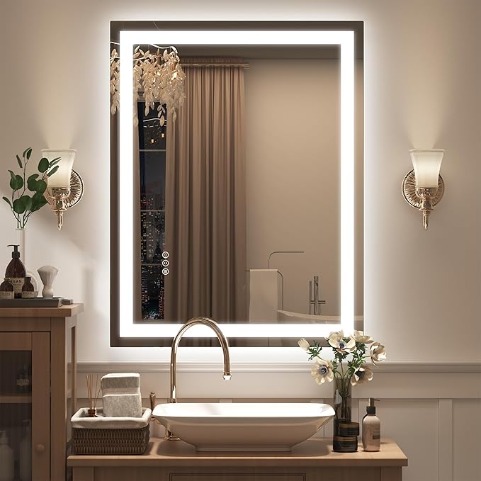 28x36 LED Lighted Bathroom Mirror, Dimmable Vanity Mirror with Lights, Backlit and Front Lighted Mirror for Wall, Anti-Fog, Memory, Shatterproof (Horizontal/Vertical)