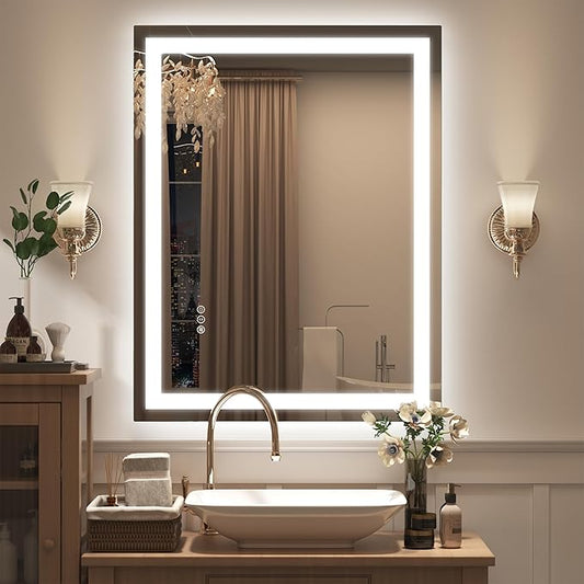 28x36 LED Lighted Bathroom Mirror, Dimmable Vanity Mirror with Lights, Backlit and Front Lighted Mirror for Wall, Anti-Fog, Memory, Shatterproof (Horizontal/Vertical)