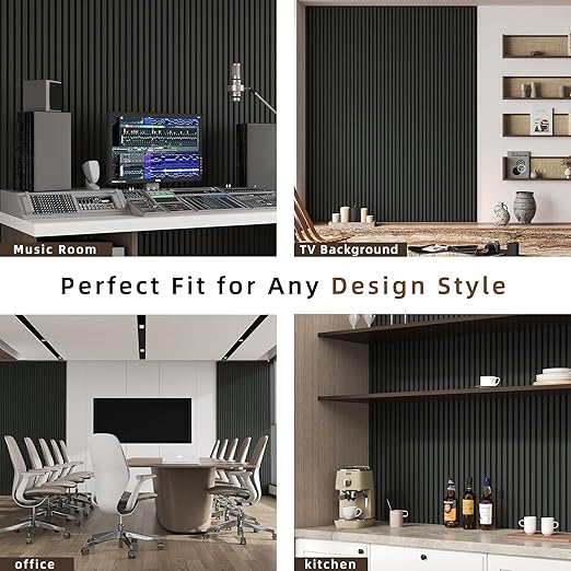 Casaphoria Acoustic Wall Panels, 2 PCS 47.2"x23.6", Wood Slat Wall Panels for Home Office & Accent Walls, Black