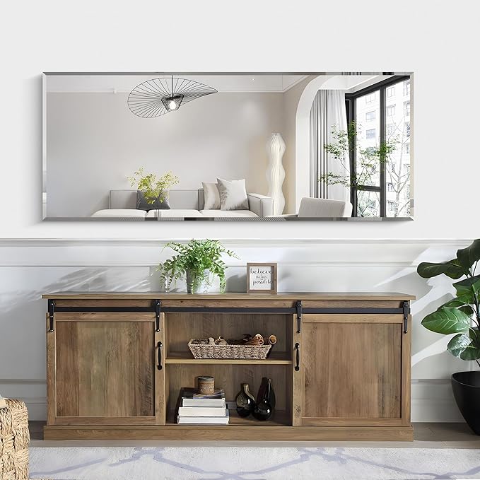 KOCUUY Beveled Mirror, 60x24 Inch Large Frameless Bathroom Mirror for Over Sink, Upgraded Shatterproof Beveled Unframed Design Mirror for Bathroom, Bedroom, Hang Horizontal/Vertical