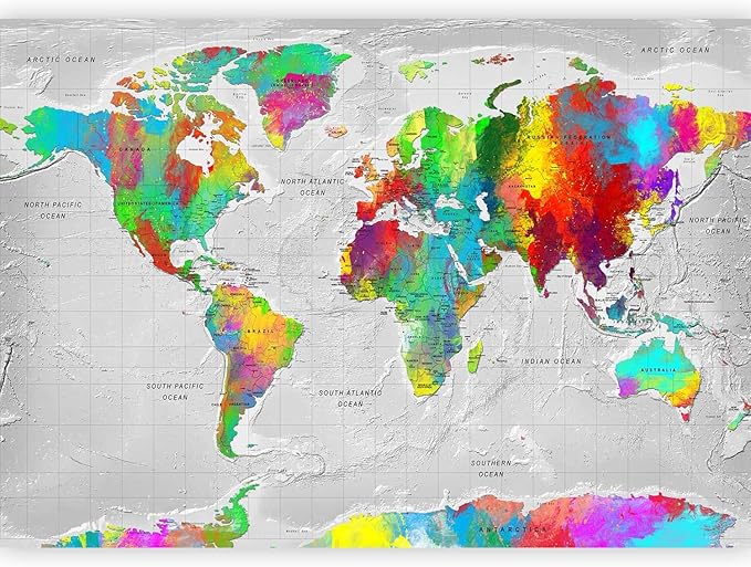 artgeist Premium Wall Mural World Map 79x55 in - XXL Non-Woven Wallpaper Fleece Wall Decor Photo Print Picture Image Design Home Map of The World k-A-0128-a-a