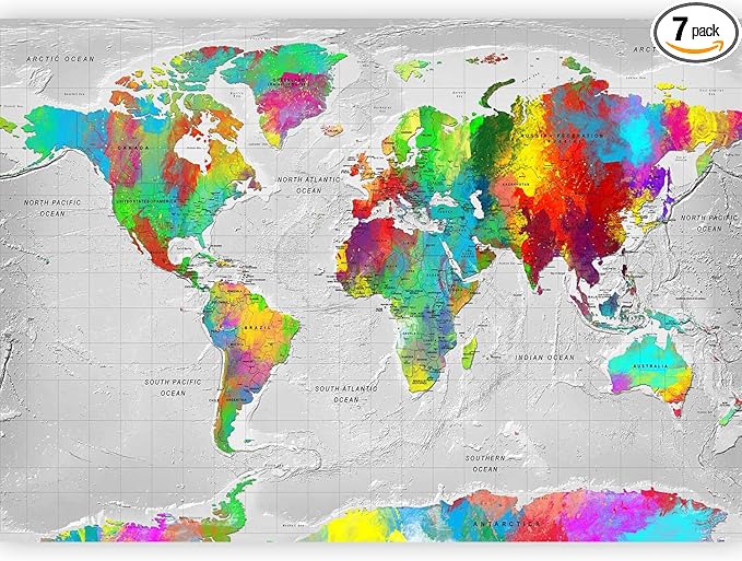 artgeist Premium Wall Mural World Map 138x101 in - XXL Non-Woven Wallpaper Fleece Wall Decor Photo Print Picture Image Design Home Map of The World k-A-0128-a-a