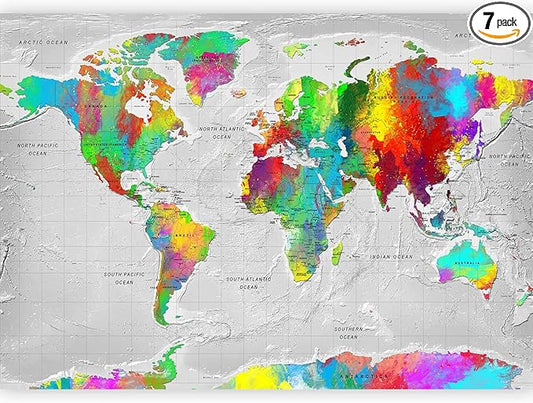 artgeist Premium Wall Mural World Map 138x101 in - XXL Non-Woven Wallpaper Fleece Wall Decor Photo Print Picture Image Design Home Map of The World k-A-0128-a-a