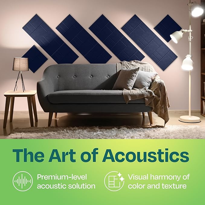 Acoustic Panels 12-Pack Soundproof Wall Panels 12"x12"x0.4" Decorative Sound Dampening for Your Home, Office, Studio, Bedroom & More with Unique GridFrame Carving [Denim Blue]
