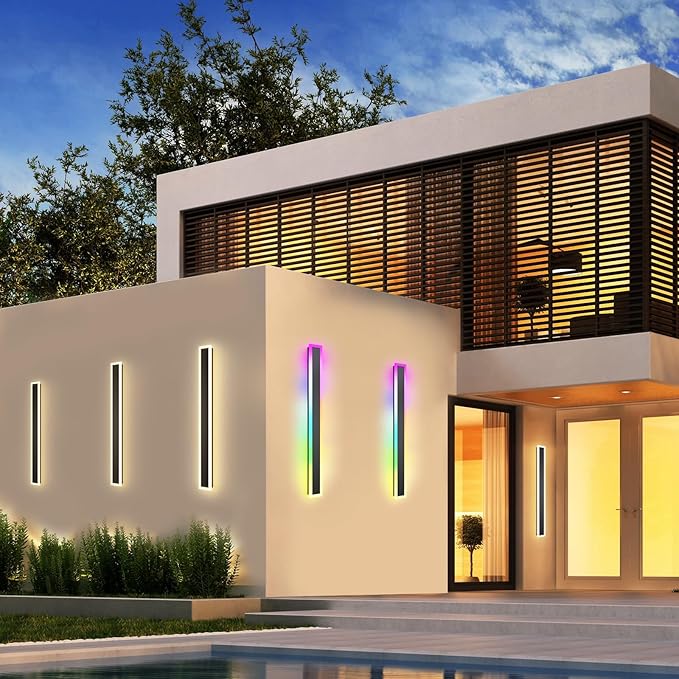 Outdoor RGB Long Wall Lights, 47.2inch 2 Pack RGB/Warm/White Dimmable Modern Led Wall Lighting, Ip65 Waterproof Long Wall Sconce with Remote and APP Control for Outdoor/Indoor
